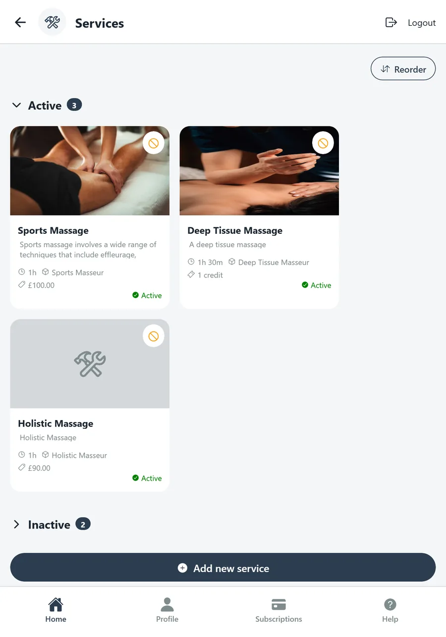 Services list with three active services and a Reorder button