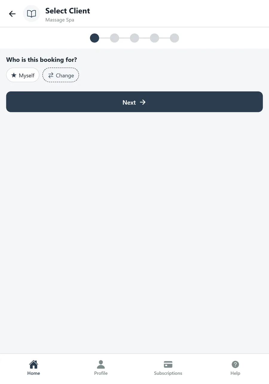 New Booking step 1: Select Client